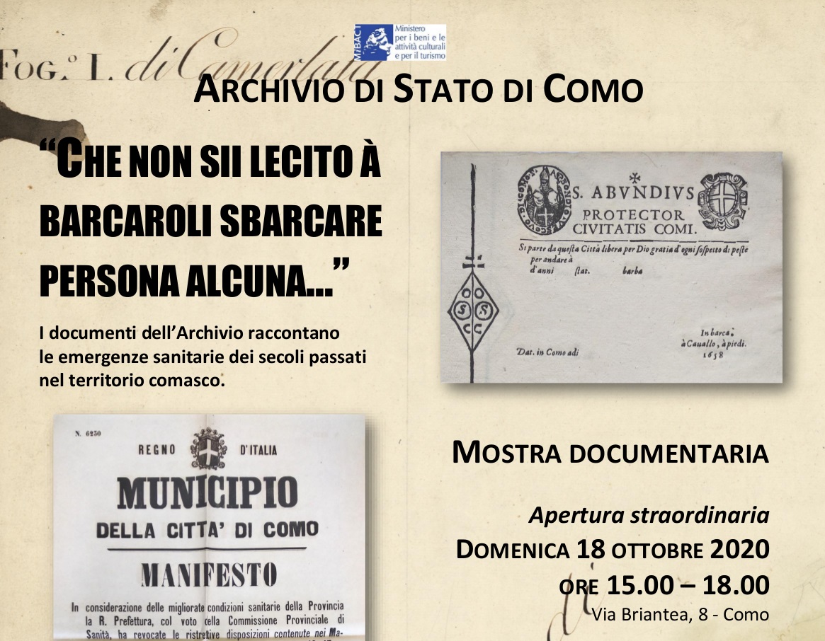 "Che non sii lecito à barcaroli sbarcare persona alcuna..." I documenti dell'Archivio di Stato raccontano le emergenze sanitarie dei secoli passati nel territorio comasco.